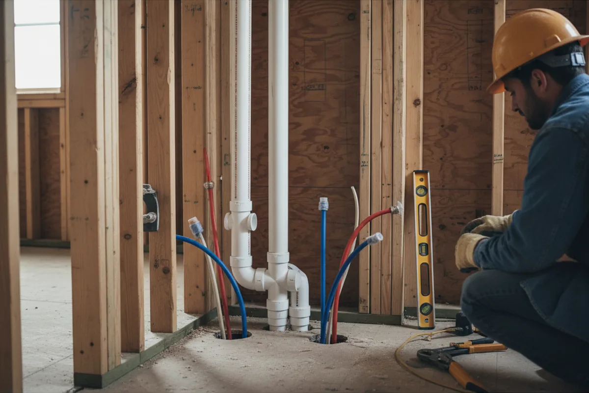 Drain and supply rough-in during Leak Detection in Tilghman